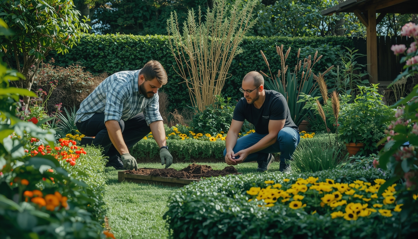 Tim profesional scentedwaxcandle sedang menata taman
